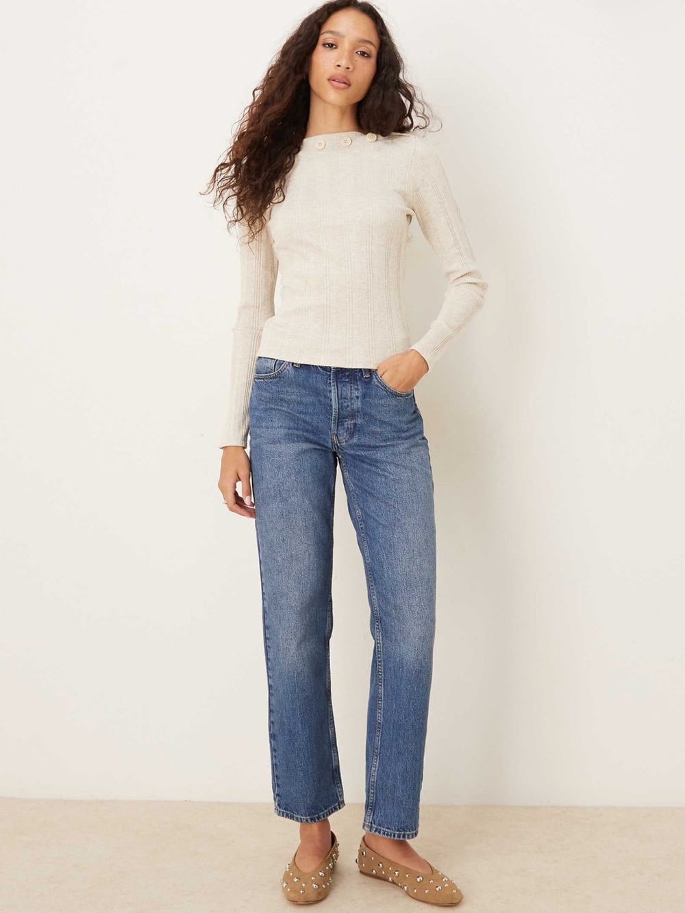 Y2k button detail cream top